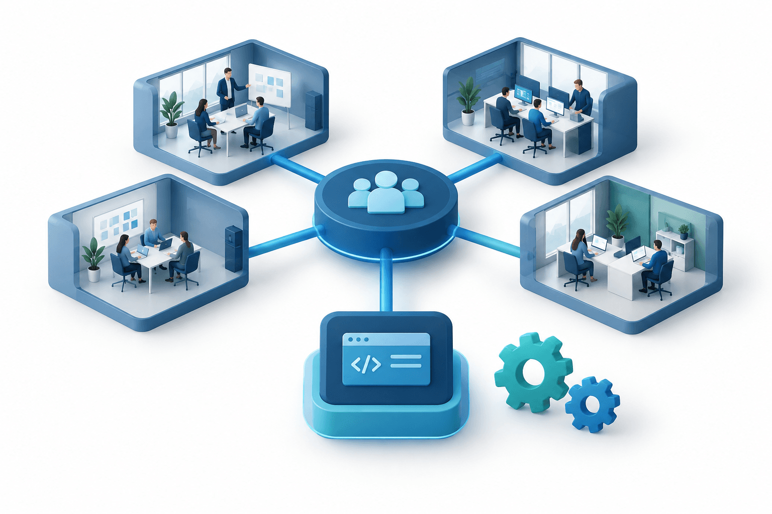 Knowit earnings illustration showing four connected consulting modules and a separate software component.