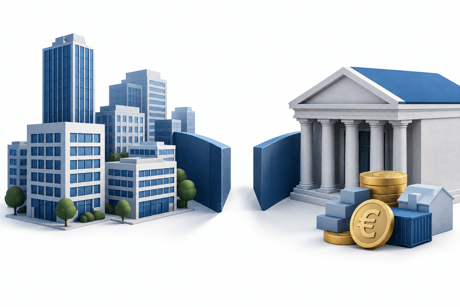 Concept illustration of Euro area lending constraints affecting small and large businesses.
