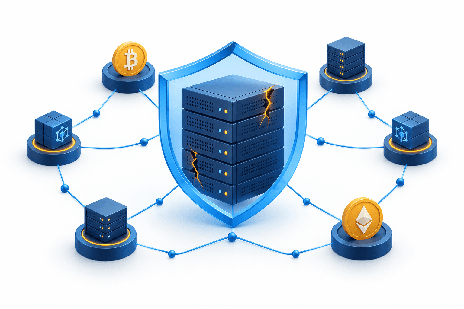 Conceptual illustration of PHP security flaws affecting servers connected to cryptocurrency infrastructure.