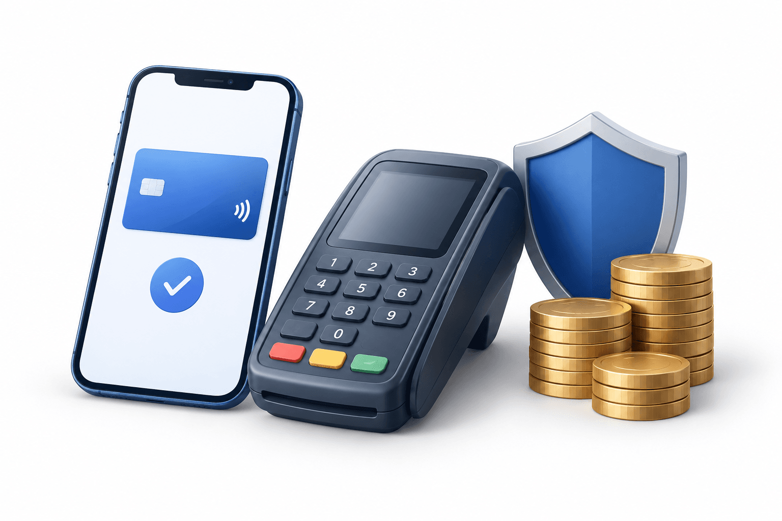 Illustration of a smartphone, payment terminal and lending-risk shield accompanying news about Block shares.