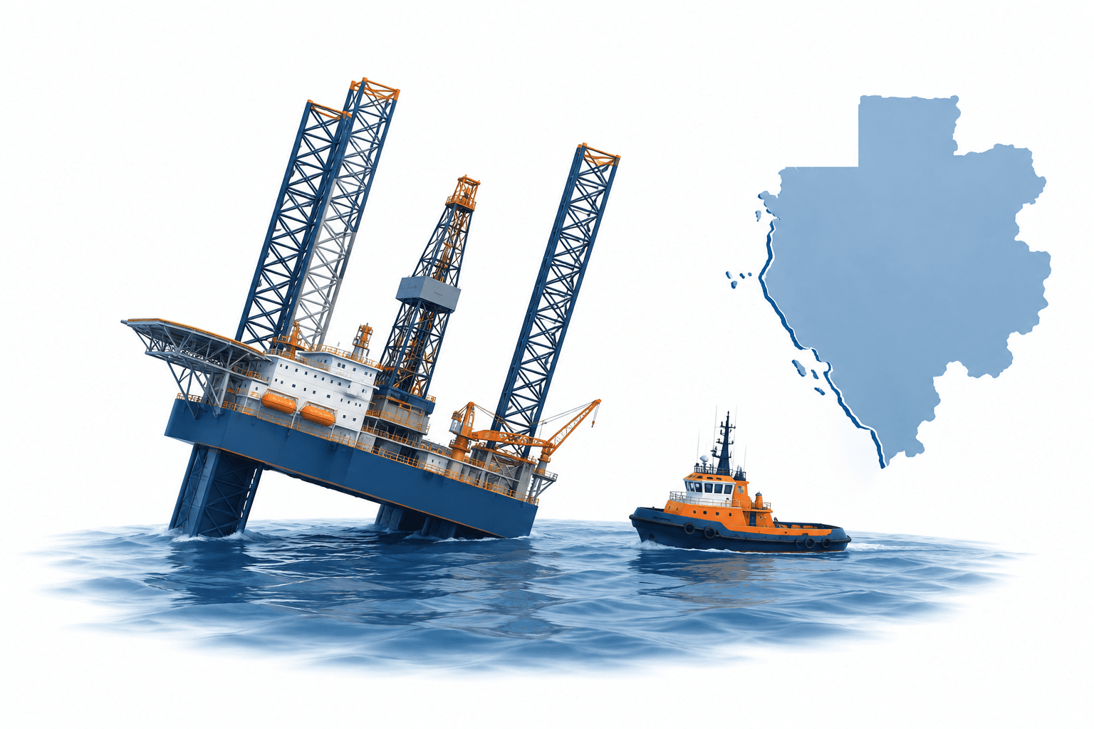 Concept illustration of an offshore rig and rescue vessel accompanying news of the decline in Borr Drilling shares.
