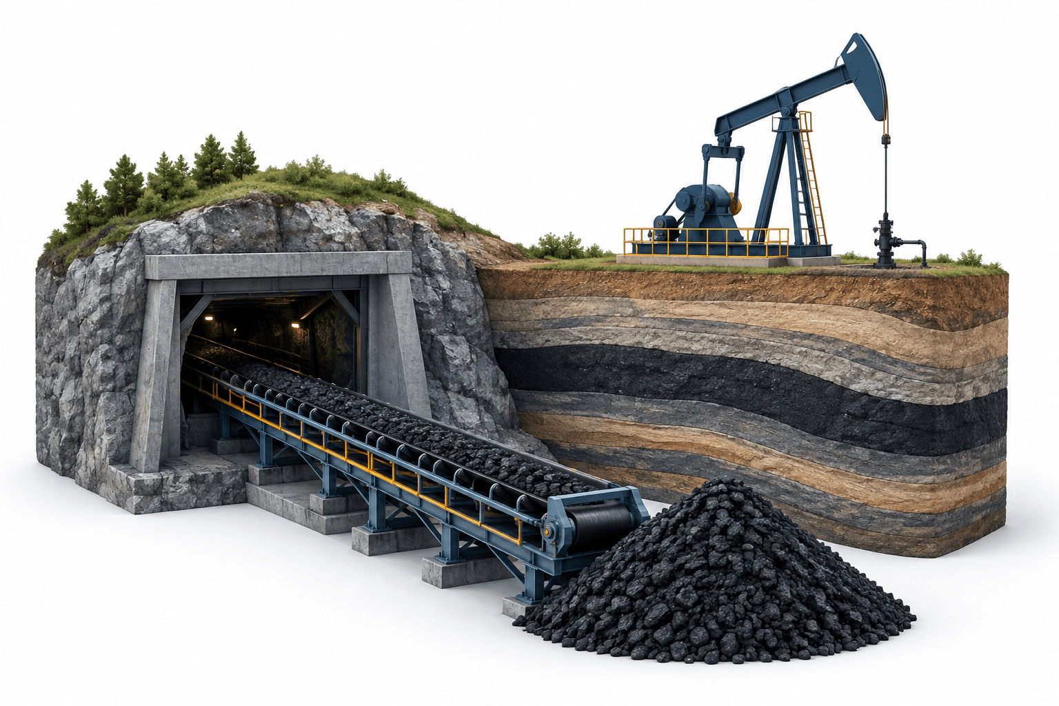 Concept illustration of coal mining and oil royalties representing ARLP earnings.