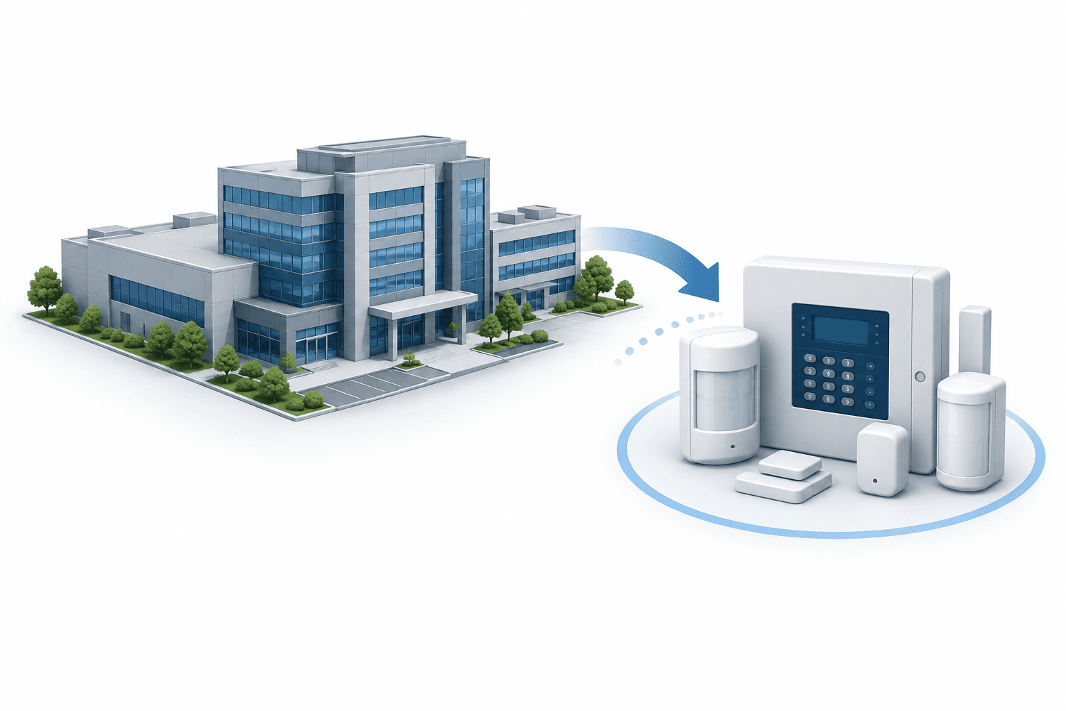 Concept illustration of Truelink Capital’s planned acquisition separating intrusion security products from a commercial building business.