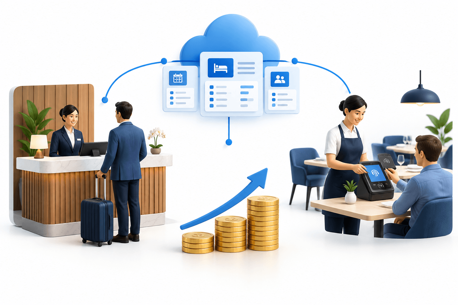 Concept illustration of hospitality software systems and financial growth accompanying Agilysys earnings.