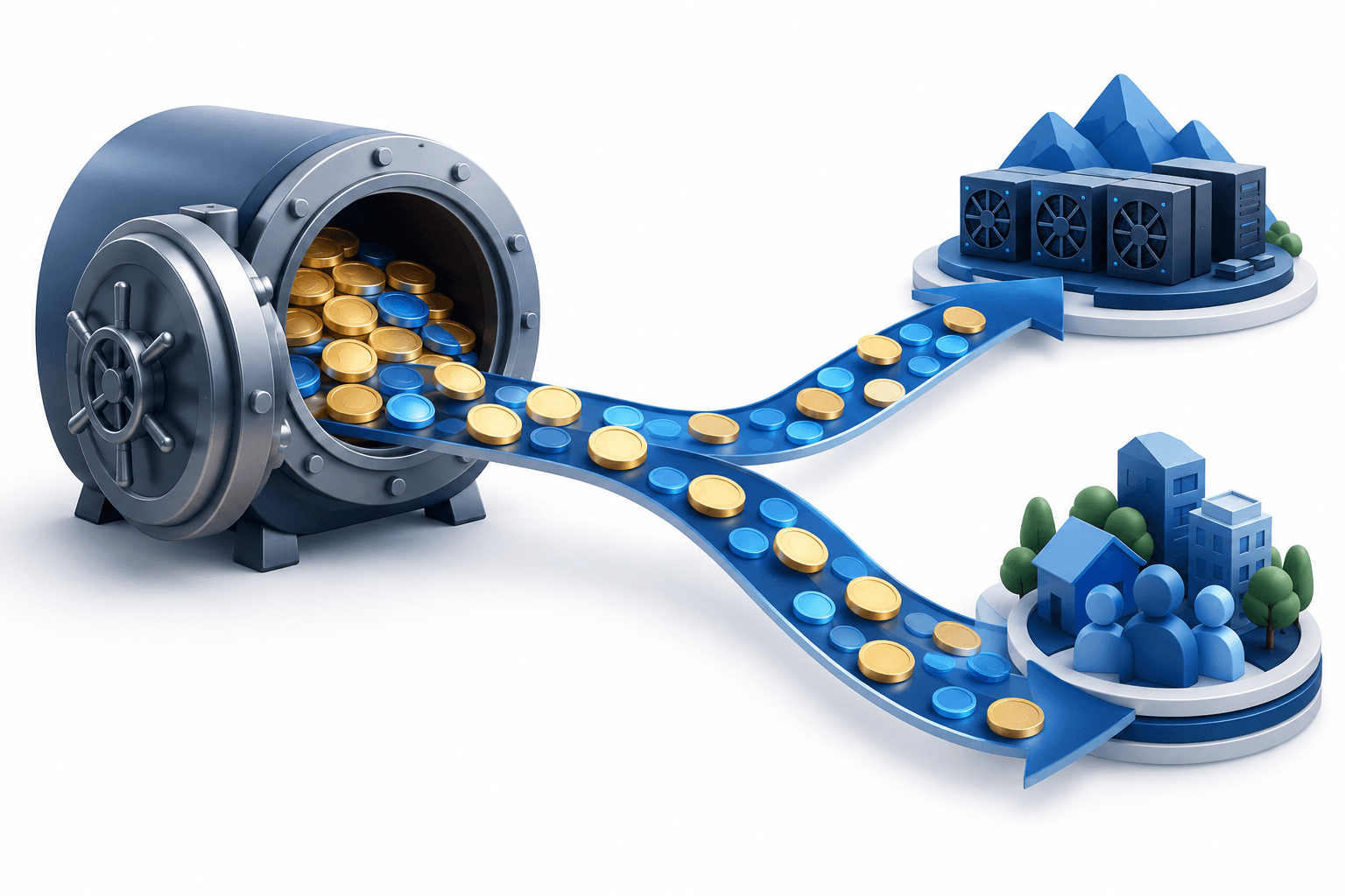 Concept illustration of Zcash grants funding being redirected toward a future mining reserve.
