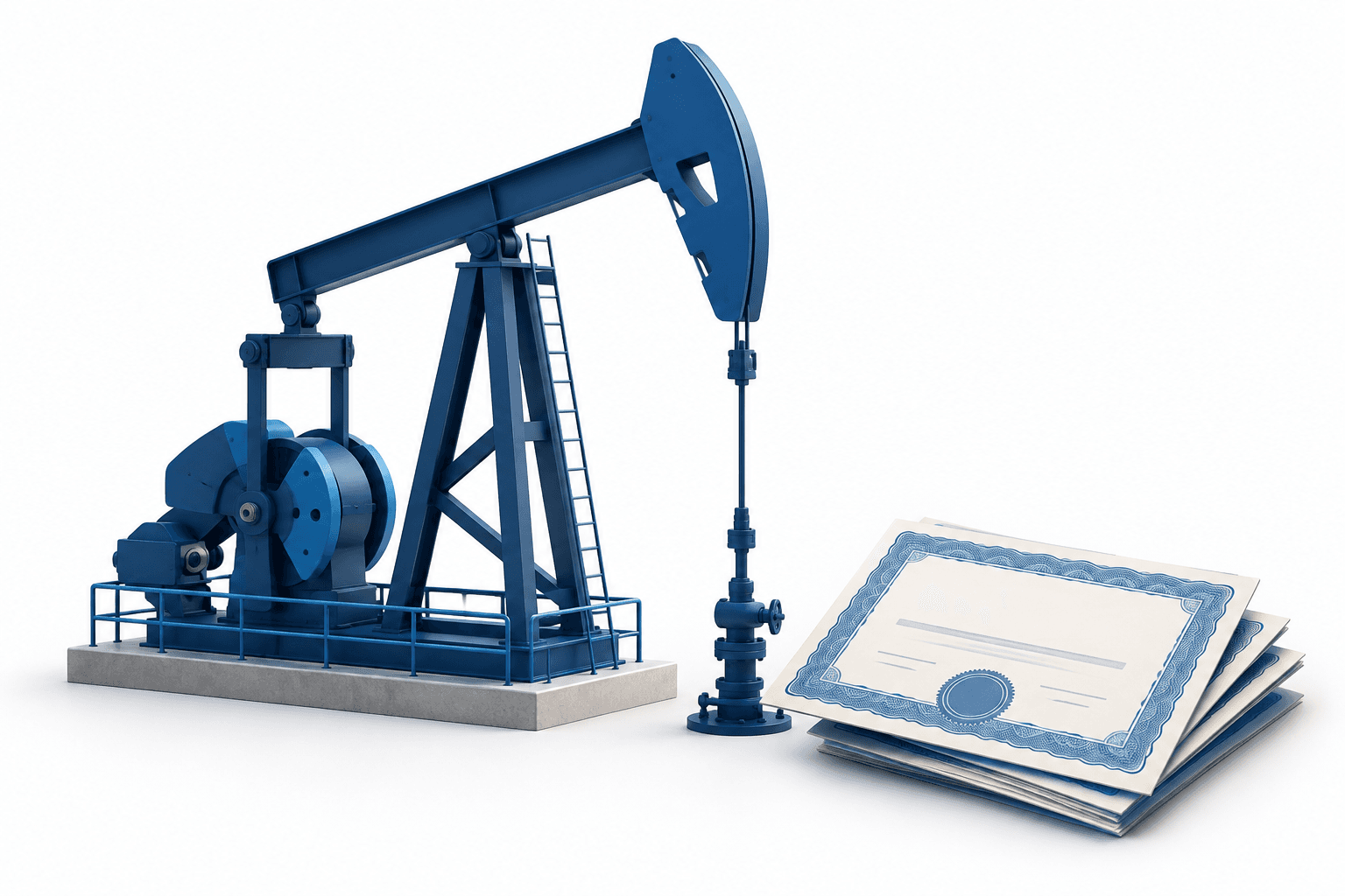 Illustration of an oil pumpjack and share certificates representing Canadian Natural stock