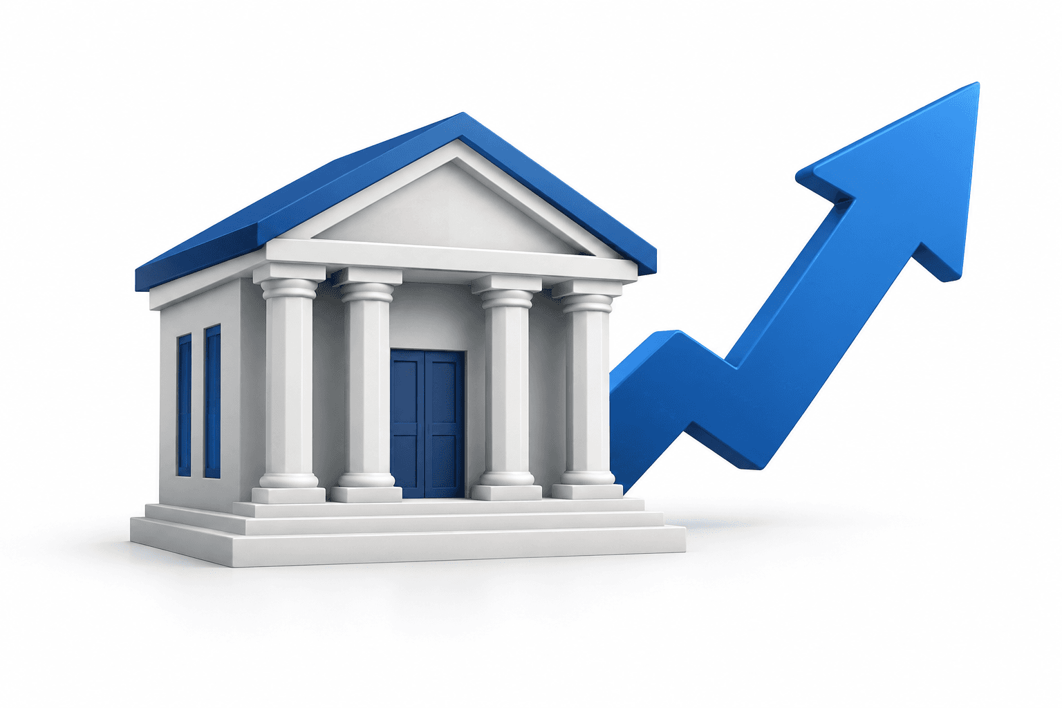 Illustration of a bank building and upward arrow representing BNS stock gains