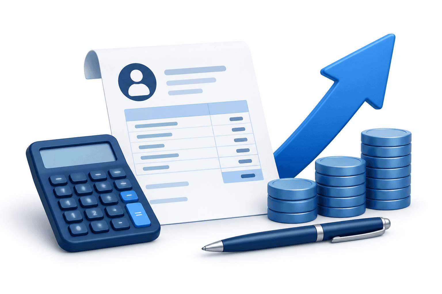 Illustration of a payroll document and calculator representing ADP stock