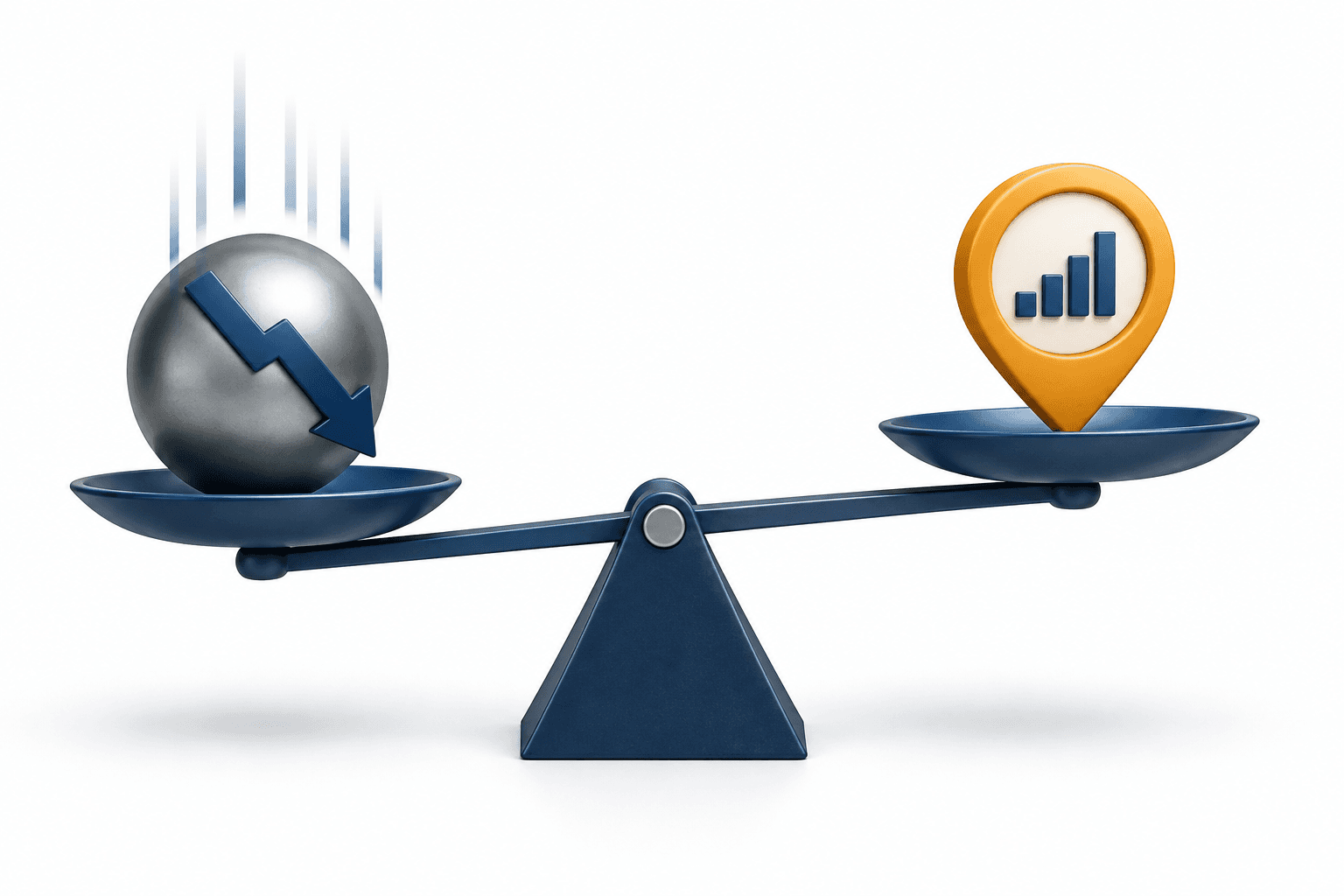Conceptual balance-scale illustration reflecting falling Dycom shares.