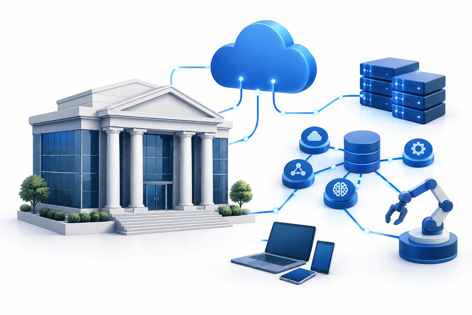 Concept illustration of the Cognizant EBRD deal connecting a bank to cloud and automation services