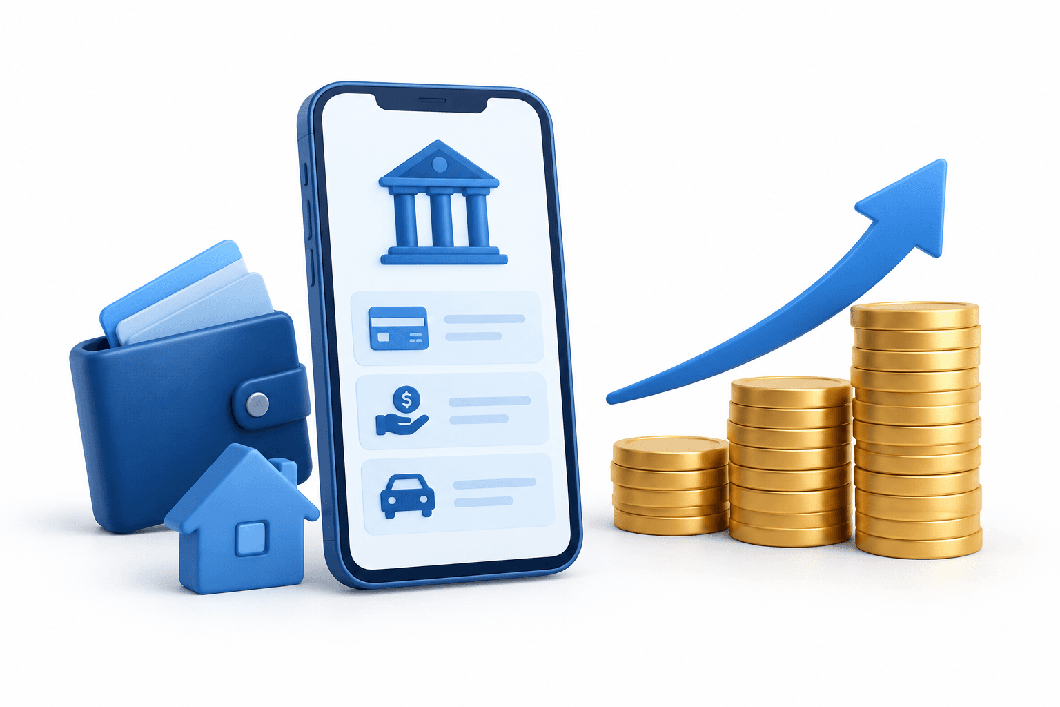 Concept illustration of digital banking and coins representing SoFi stock