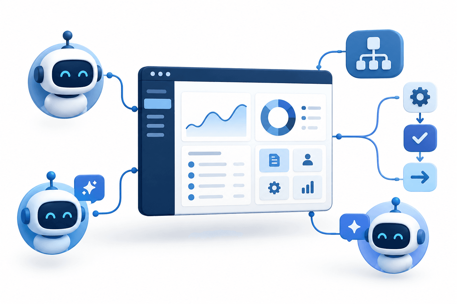 Concept illustration of NetSuite AI capabilities connecting business dashboards and workflow agents
