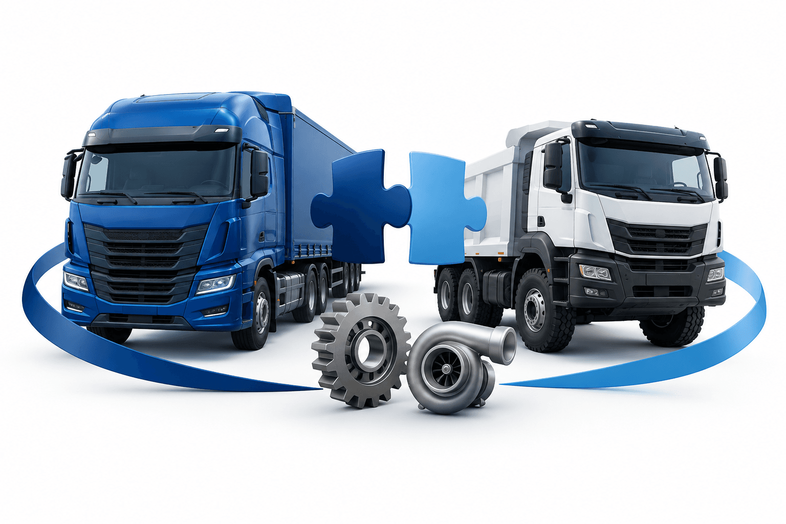 Illustration of two commercial trucks representing the Tata Iveco takeover