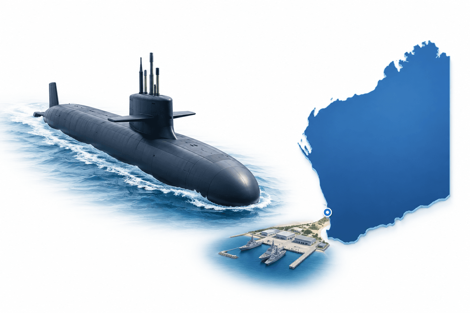 Concept illustration of the AUKUS submarine deployment near Western Australia