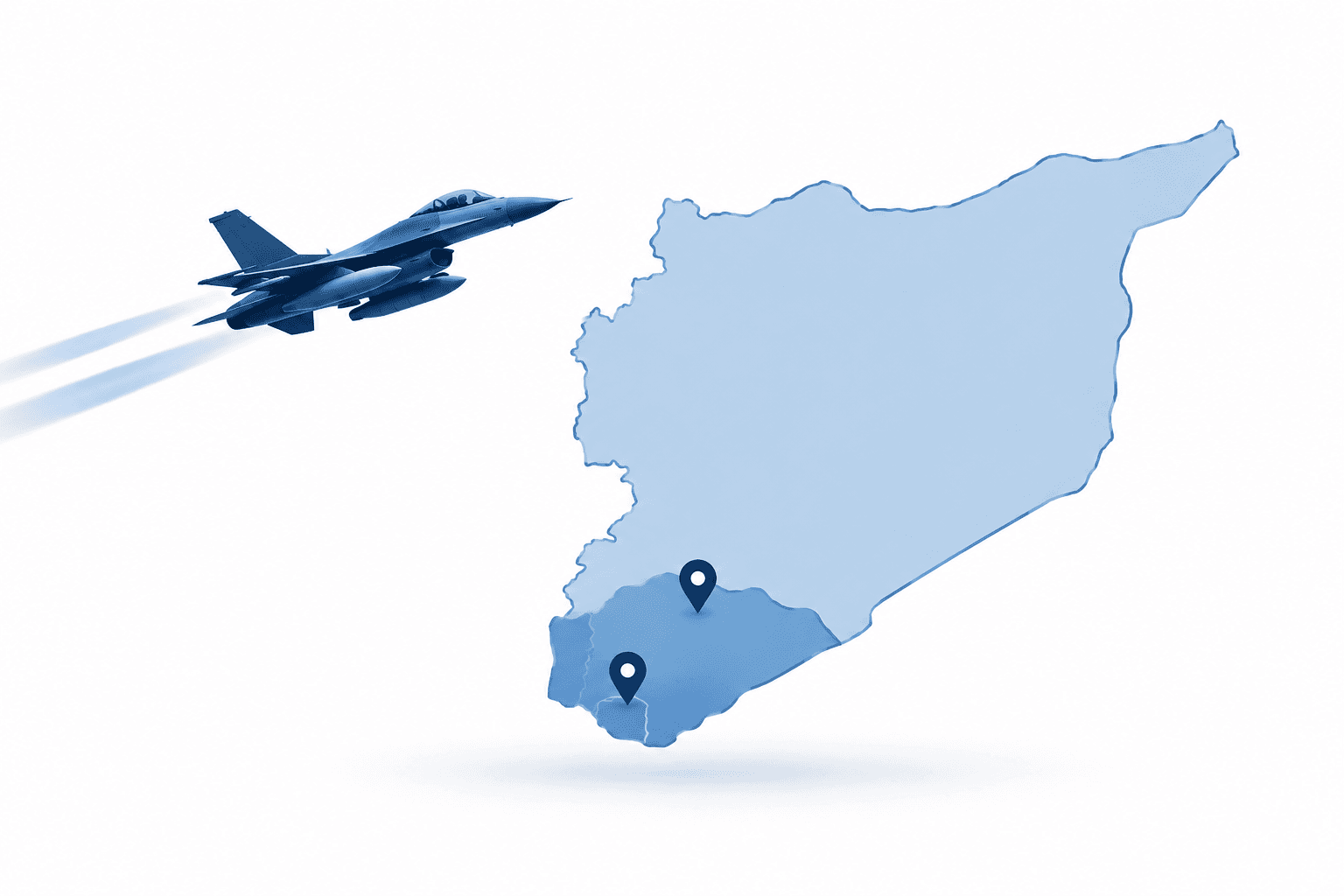 Concept illustration of southern Syria marking the area of the Jordan strikes
