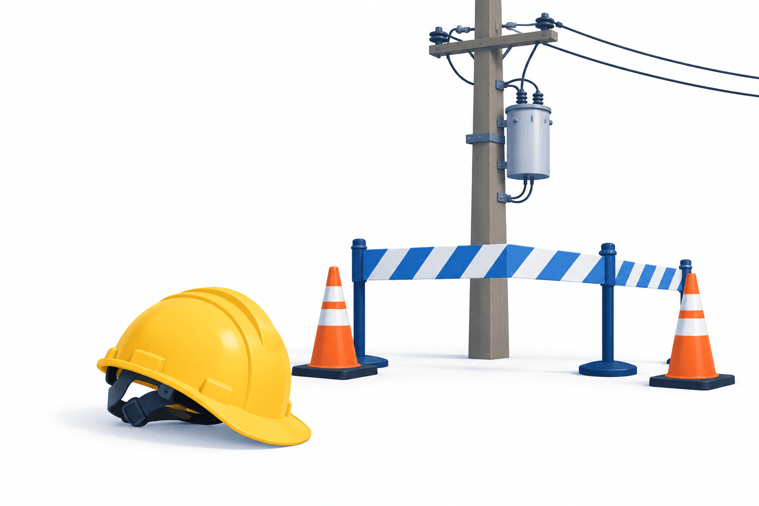 Illustration of a hard hat and electrical safety barrier representing the Milton electrical incident