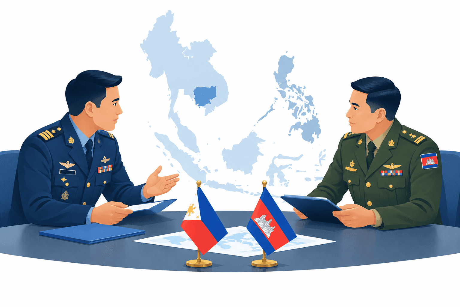 Concept illustration of Philippines-Cambodia defense ties and information sharing