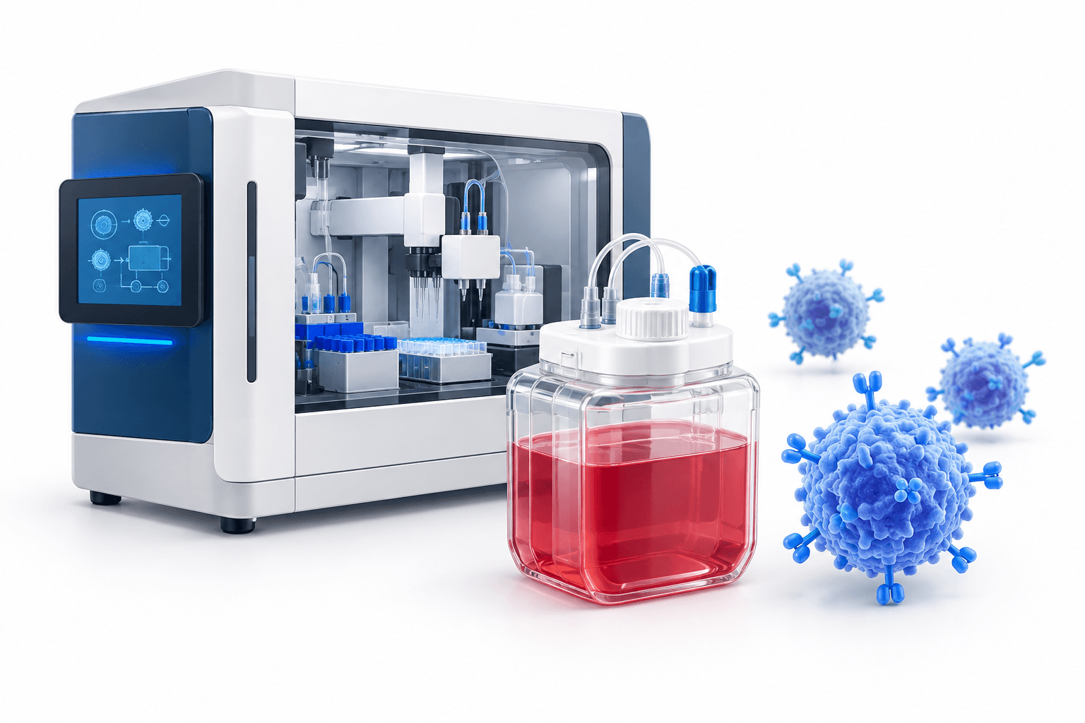 Illustration of an automated cell-processing device for CUR-001 manufacturing