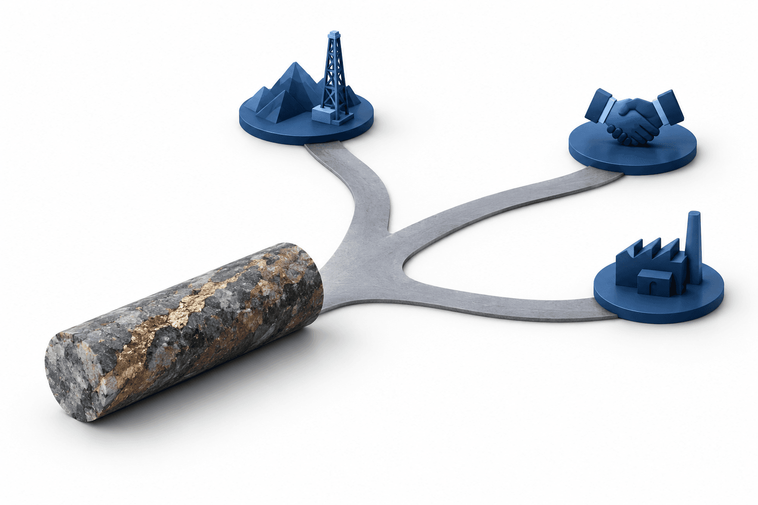 Concept illustration of a core sample and branching paths for the Sandfire strategic review