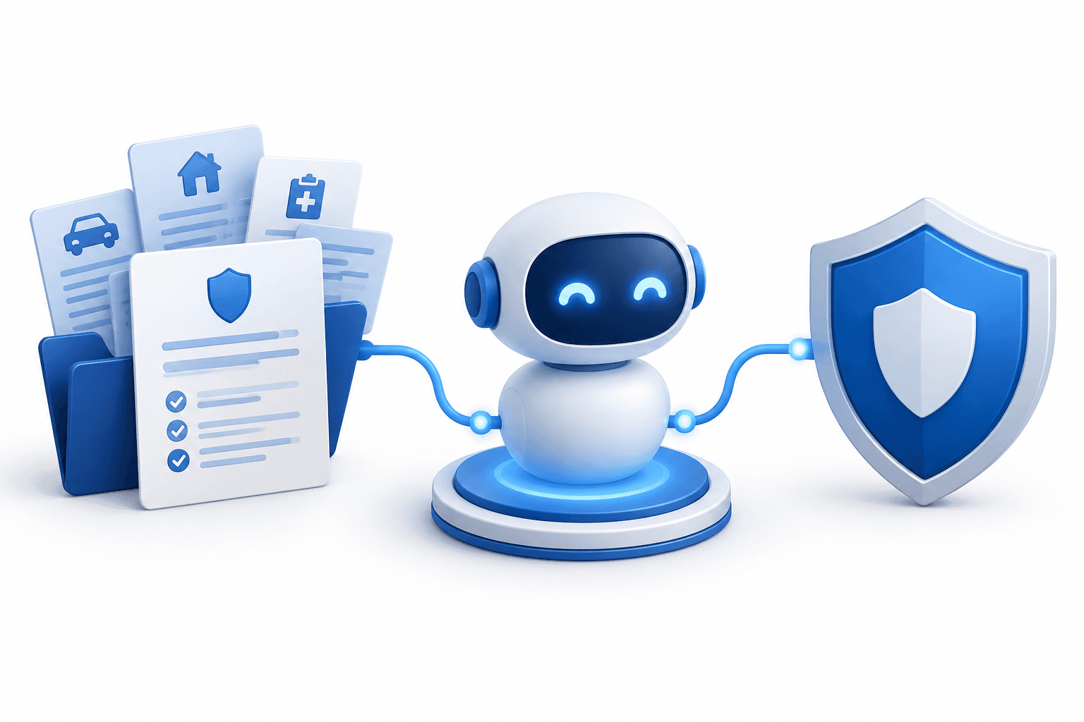 Illustration of Guidewire AI agents connecting insurance documents with a security shield