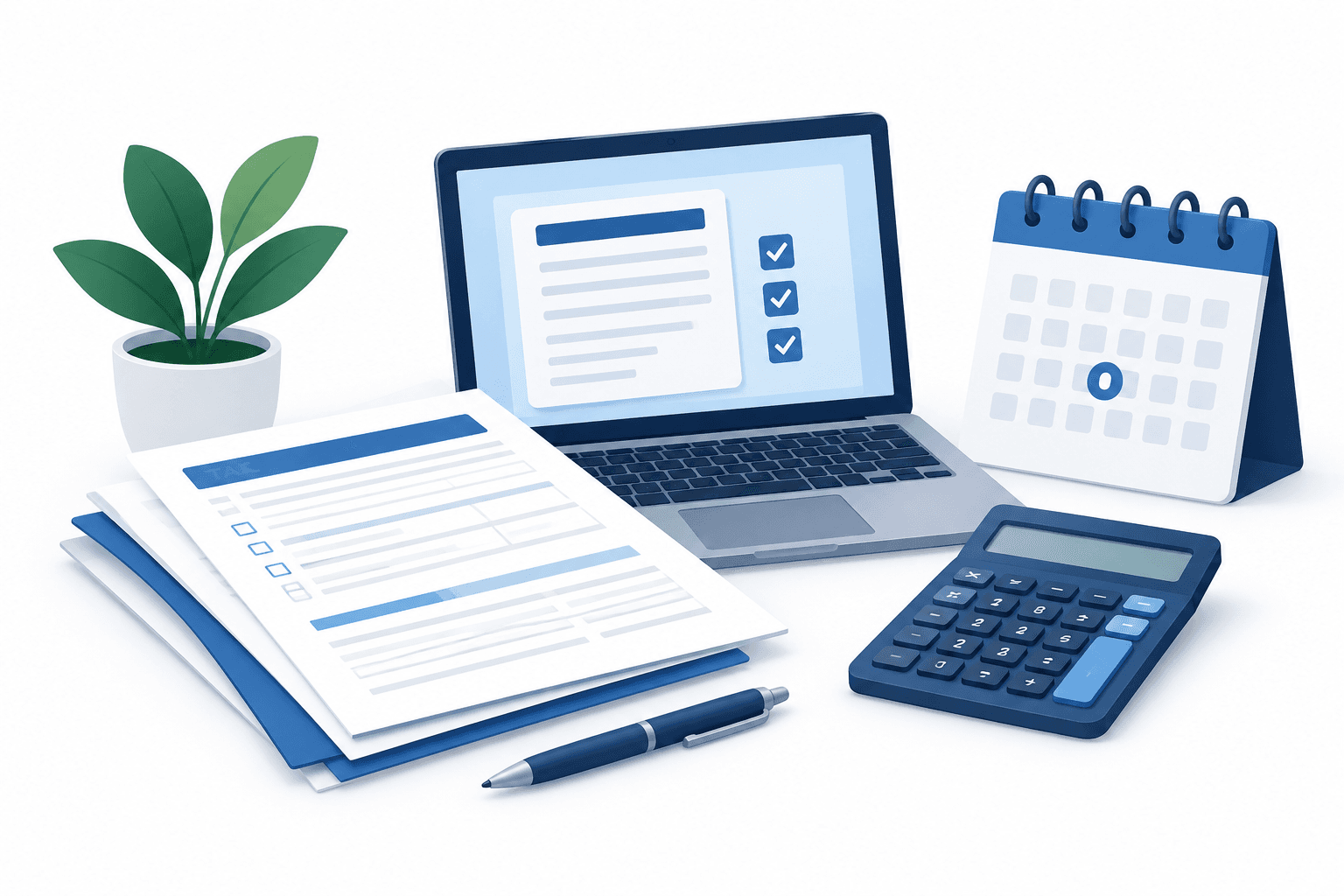 Illustration of tax documents and a calendar for H&R Block results