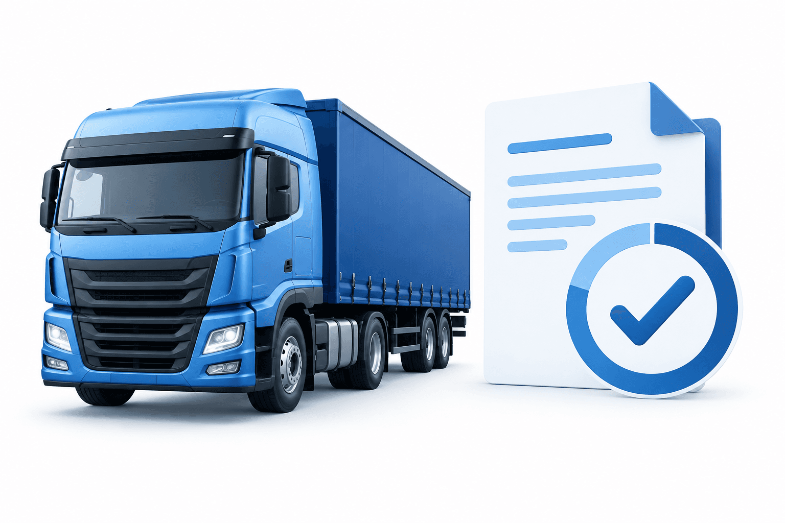 Illustration of a commercial truck and tender document representing the Tata Iveco takeover