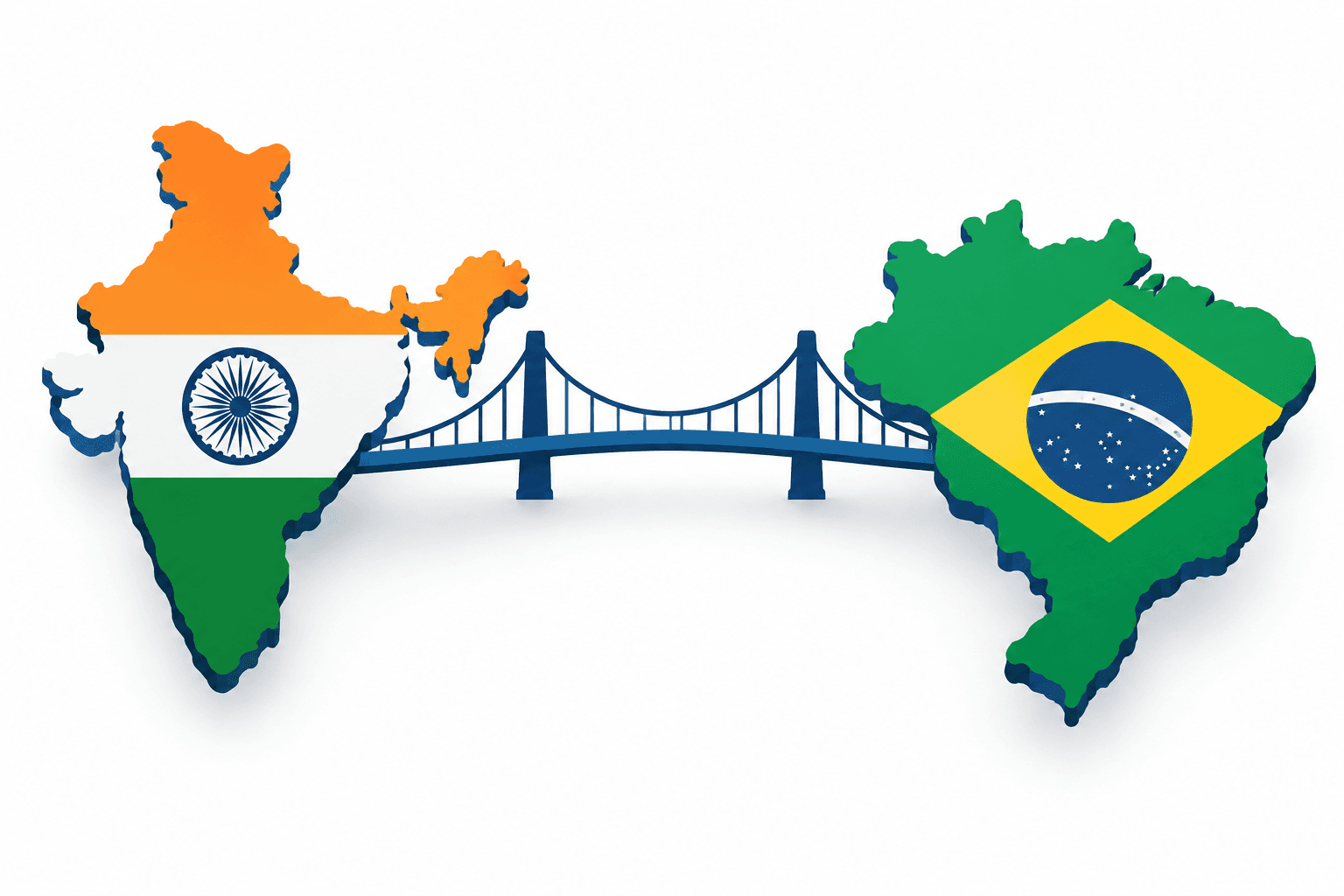 Illustration of the India-Brazil partnership with a bridge linking the two countries