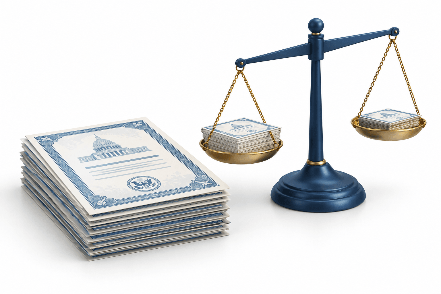 Illustration of bonds and a balance scale representing the two-year note auction