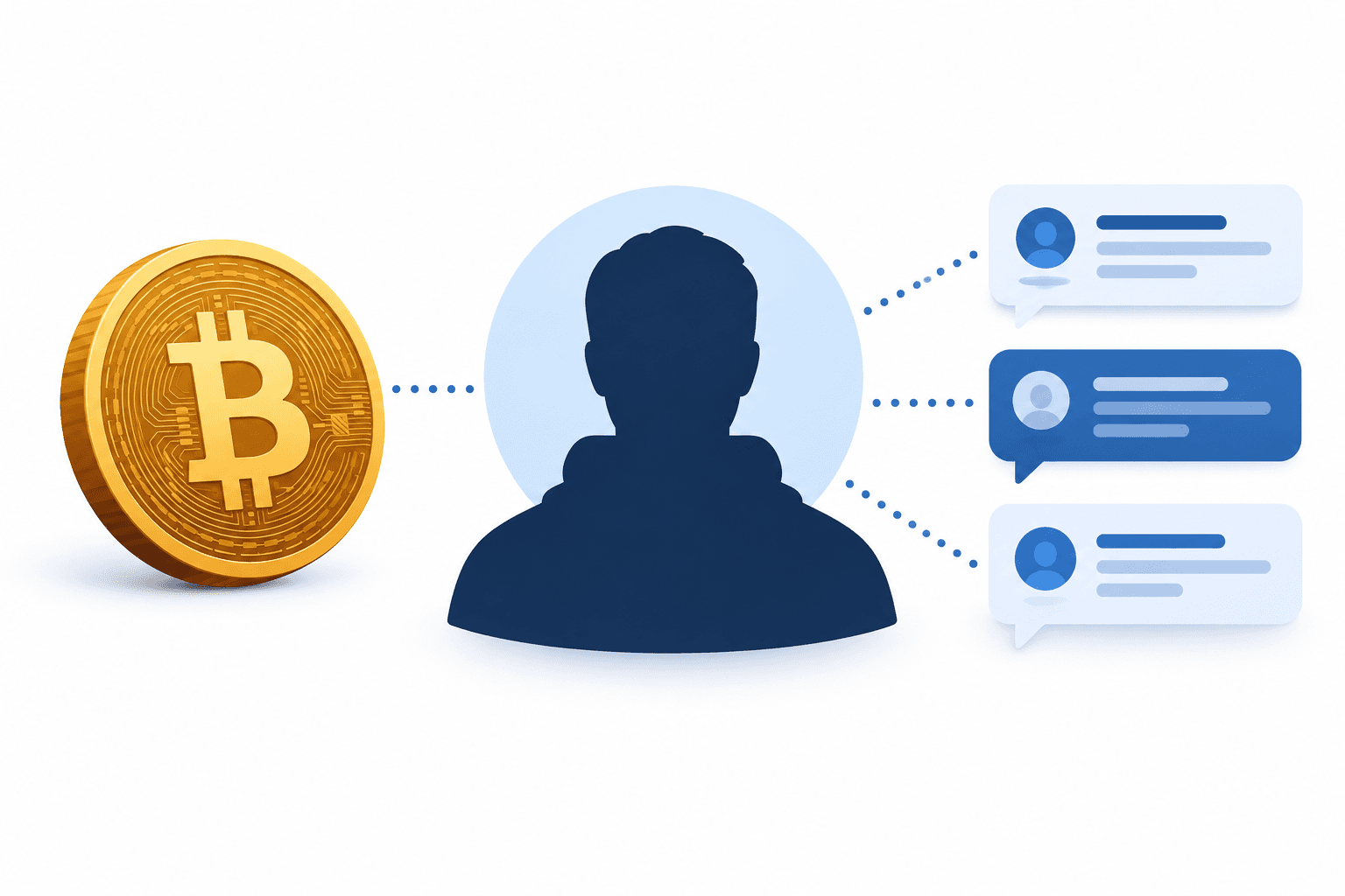 Illustration of an anonymous figure and Bitcoin symbol representing the Satoshi identity claim