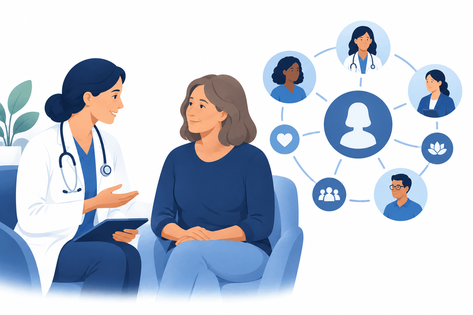 Illustration of connected menopause care for the Progyny menopause study