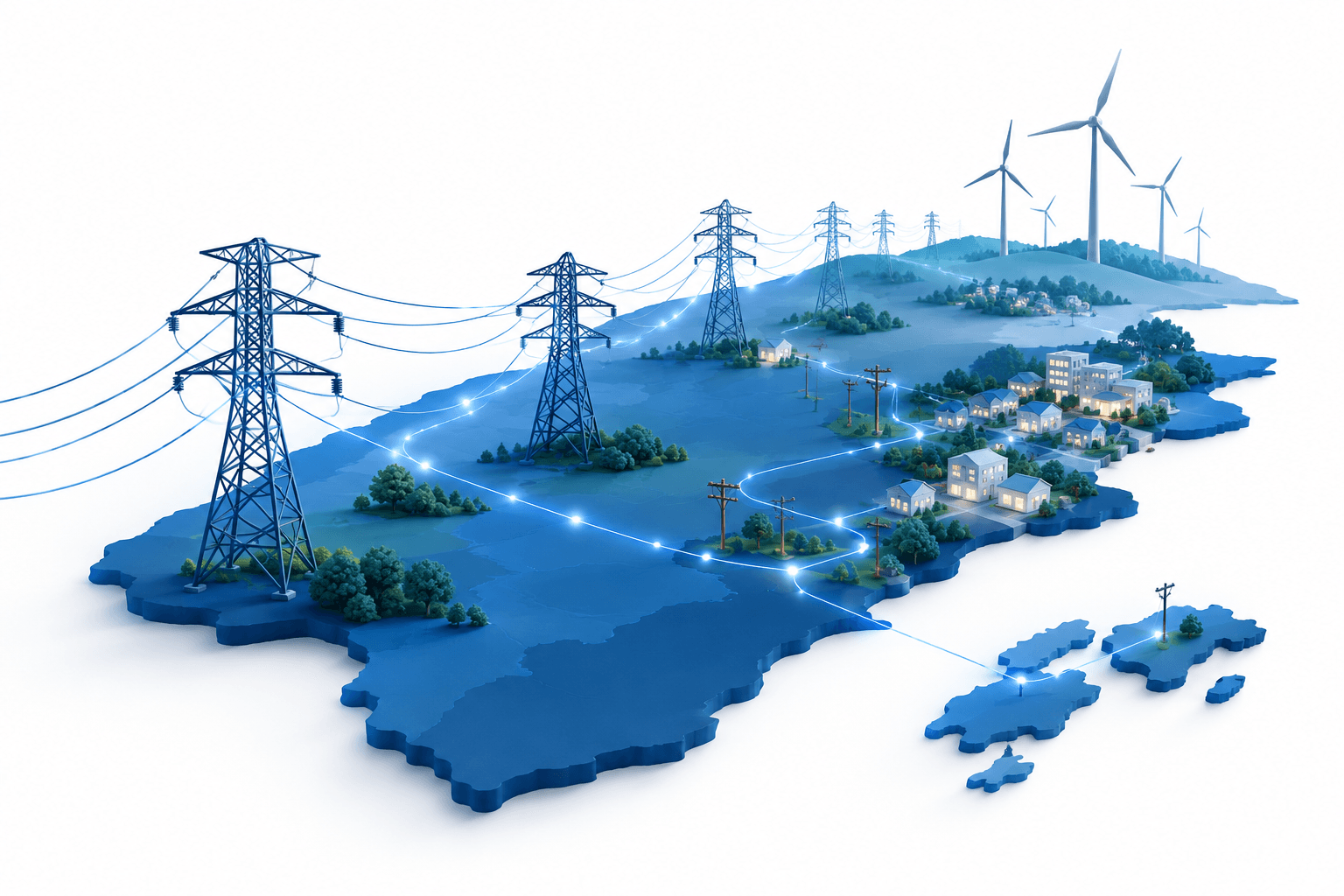 Conceptual illustration of expanding electricity networks accompanying Iberdrola earnings growth.