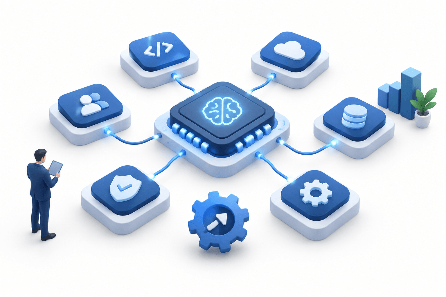 Concept illustration of India IT services using AI to improve productivity