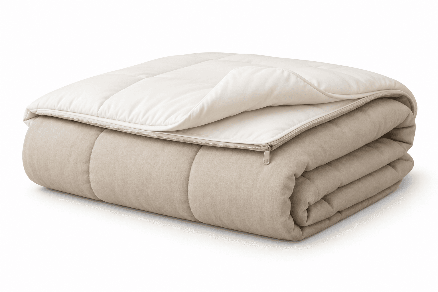 Illustration of a two-layer Breescape comforter in beige and ivory