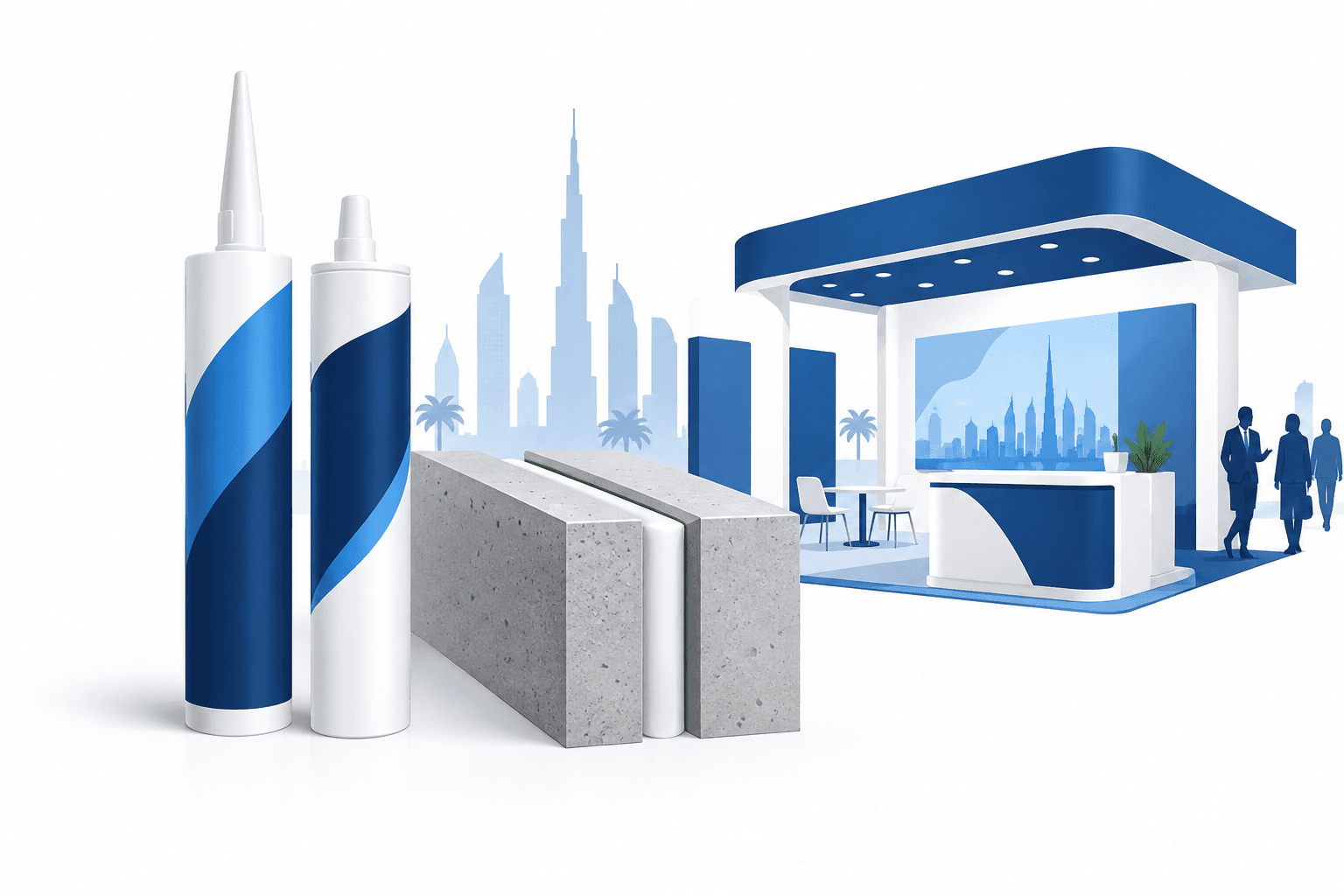 Illustration of KASTAR sealants as unbranded cartridges beside a construction joint