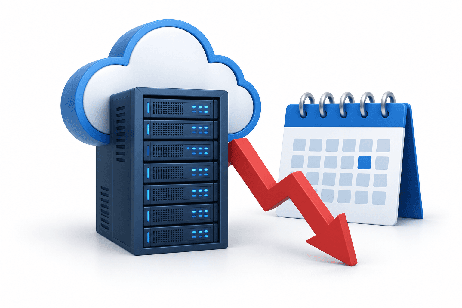 Illustration of cloud servers and a downward arrow representing the IREN stock decline