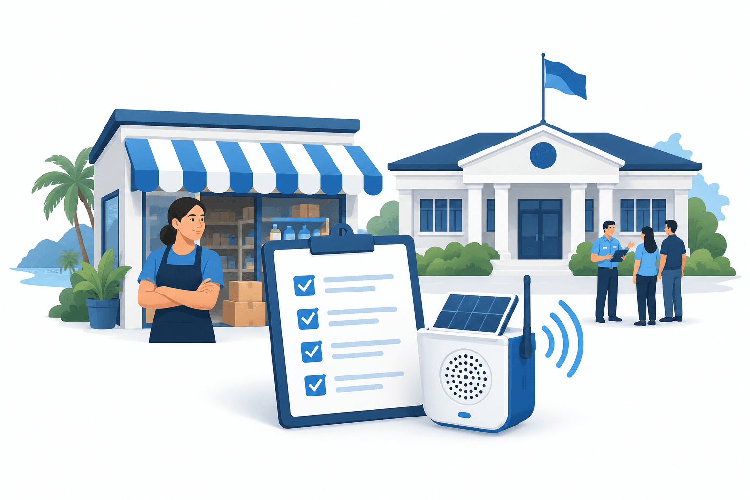 Illustration of a disaster preparedness clinic serving a business and local government