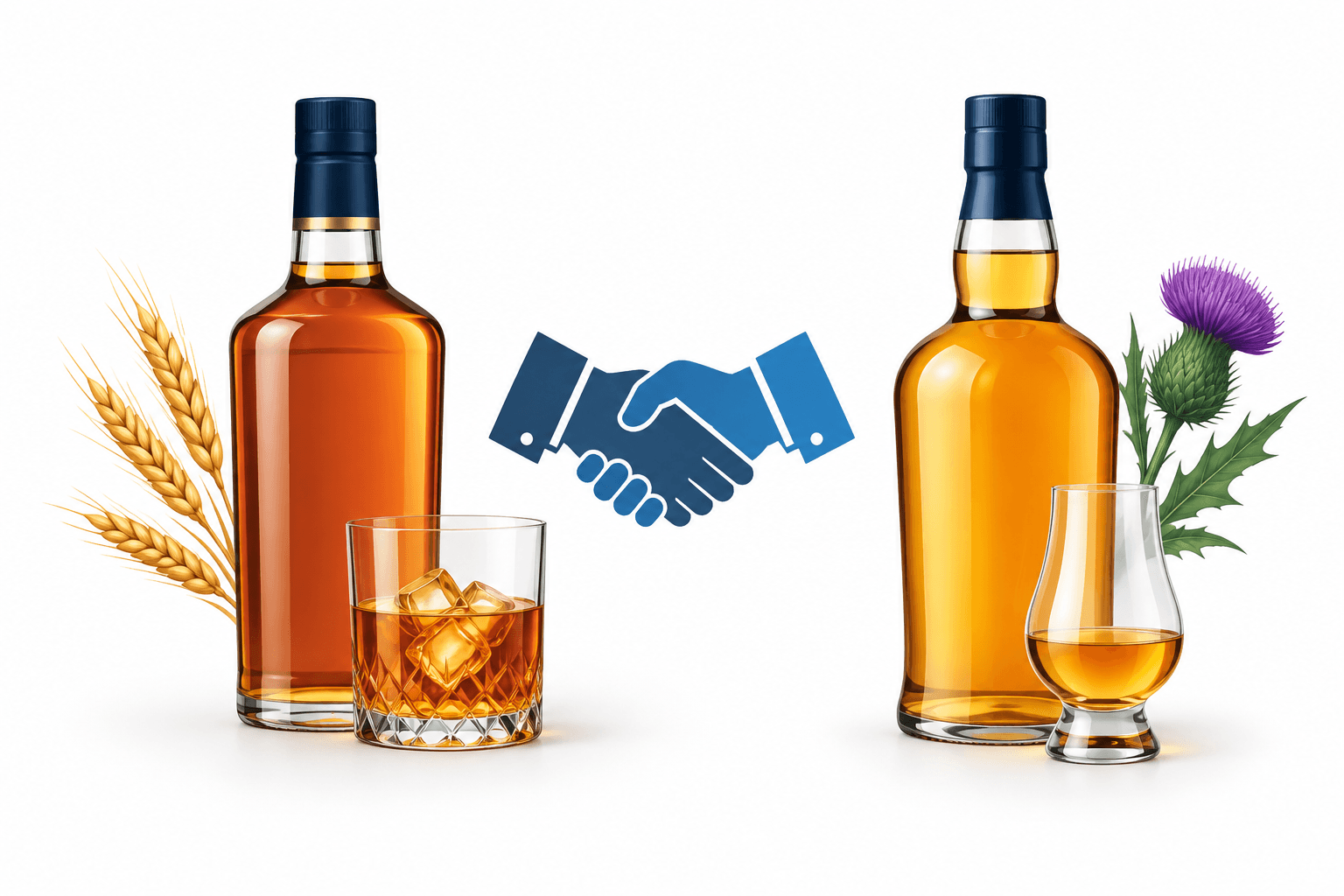 Concept illustration of Indian malt whisky and Scotch cooperation