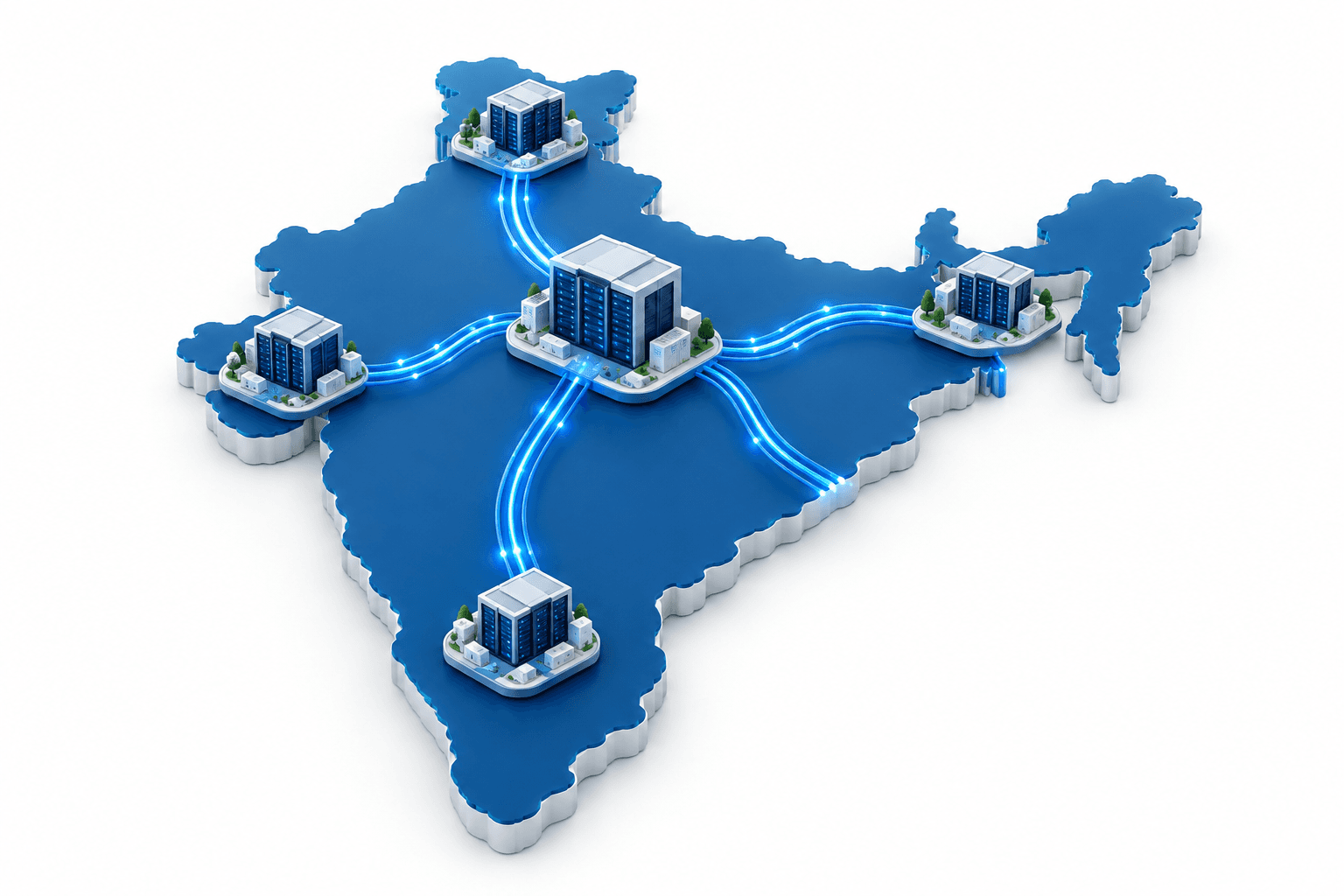 Illustration of the Tata fiber network linking data centers across India