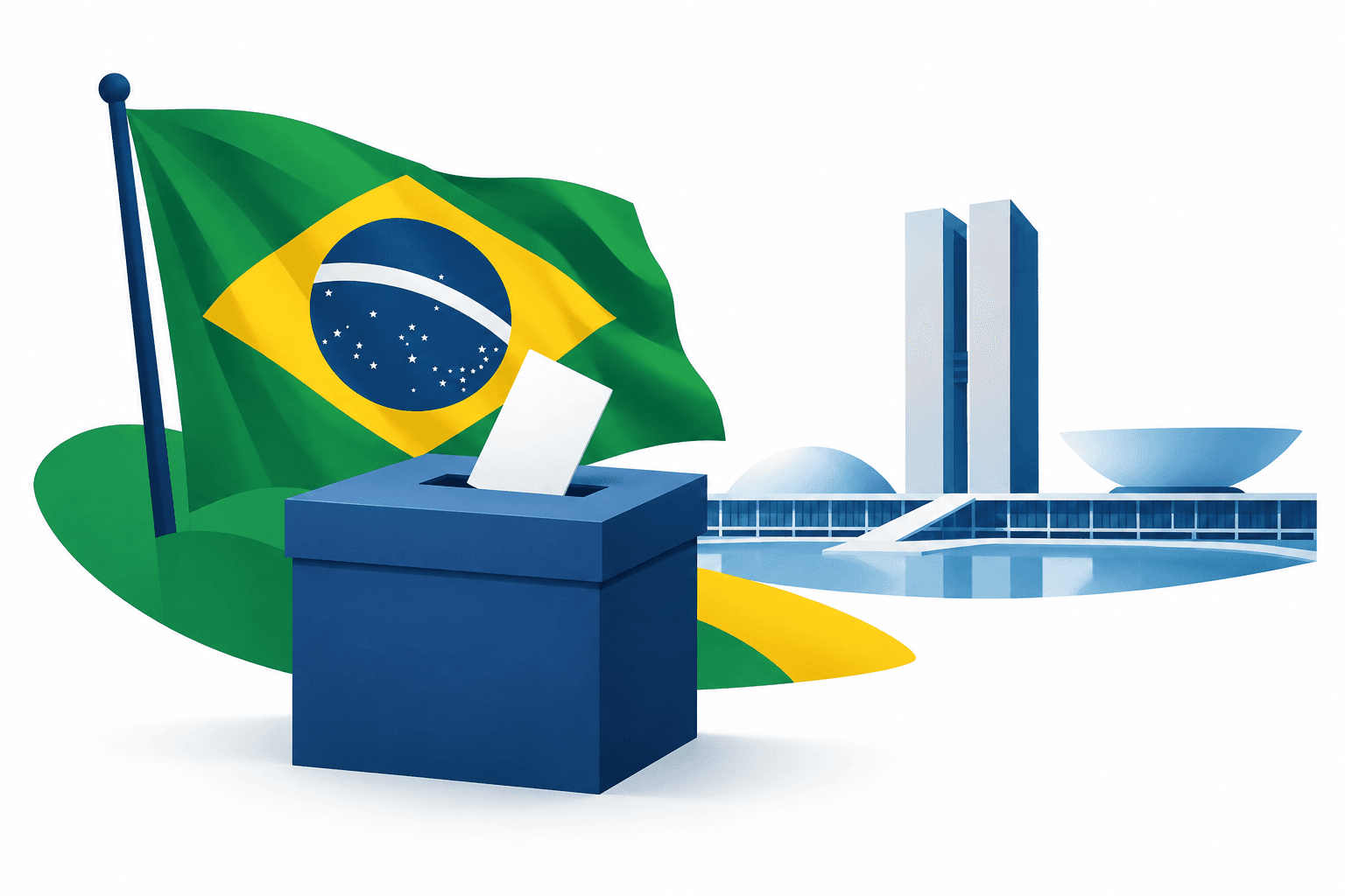 Illustration of a ballot box and government building for the Brazil election