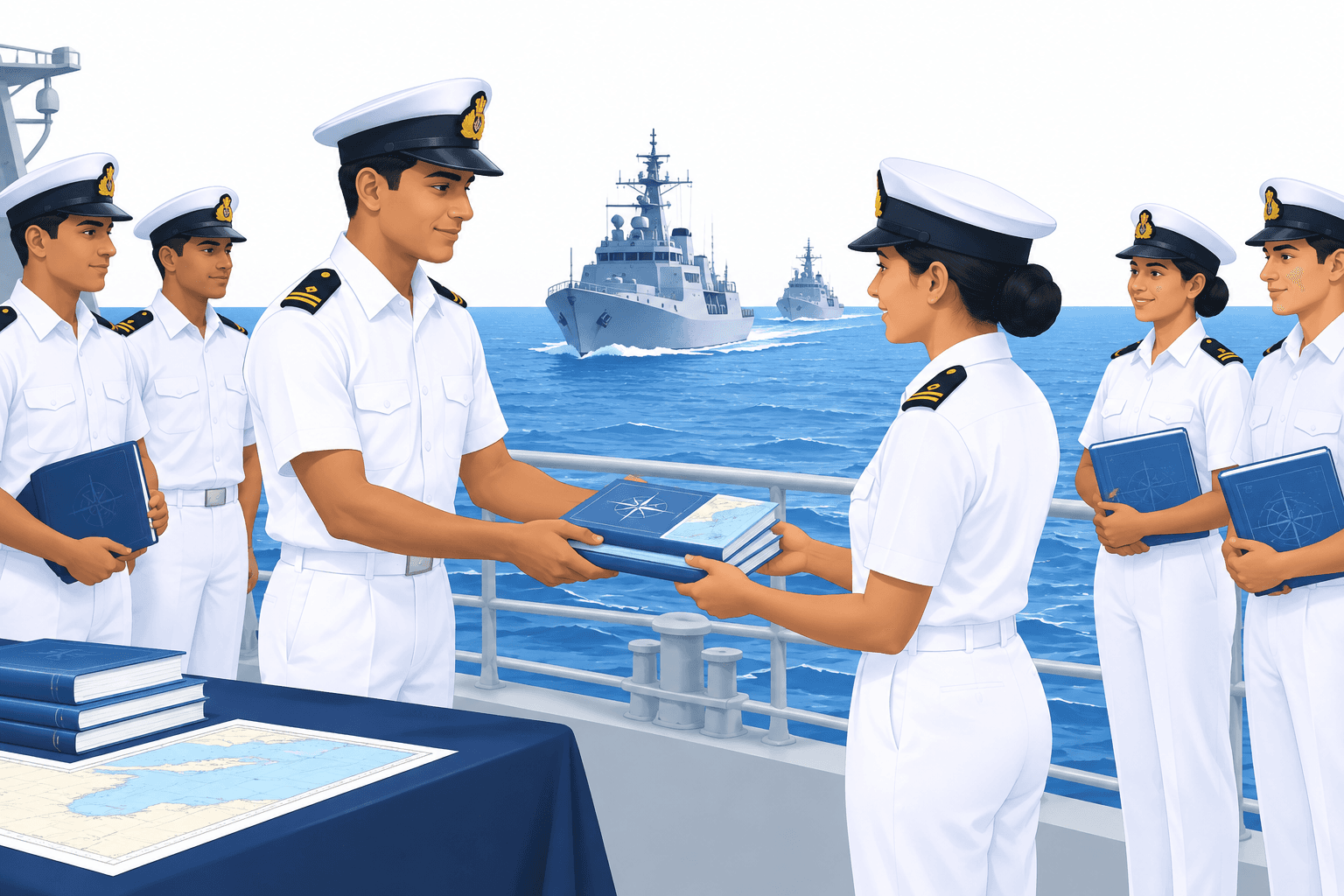 Illustration of an Indian Navy squadron and cadet training at sea