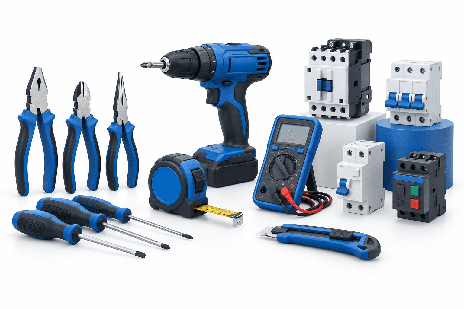 Illustration of Delixi Electric tools and electrical control components