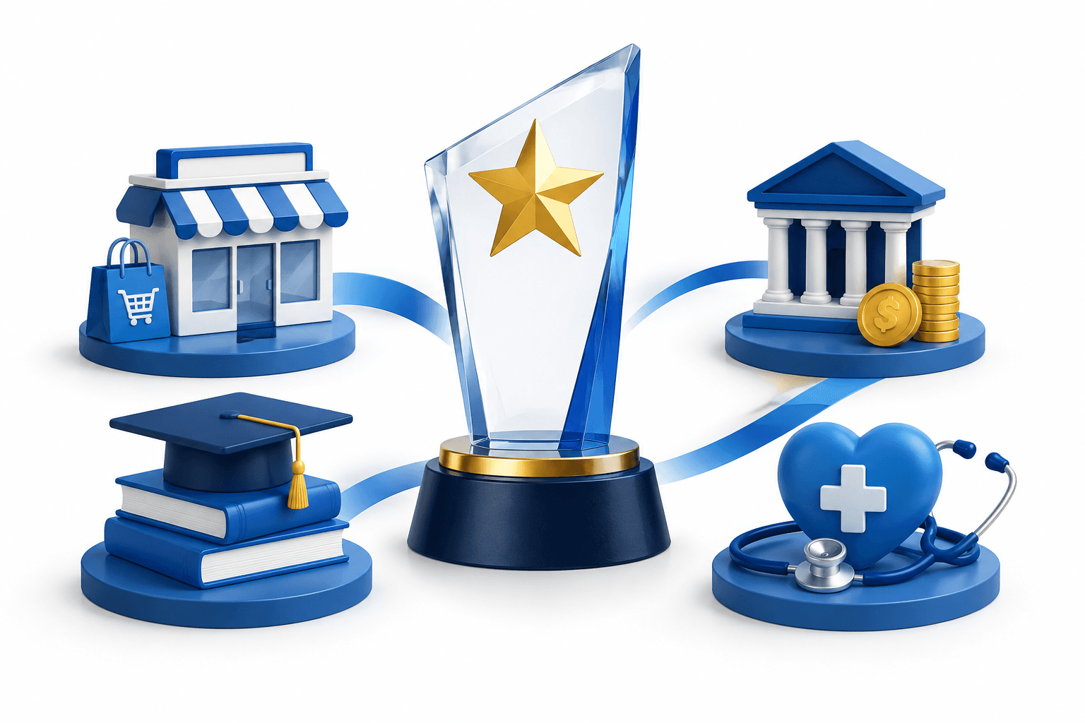 Illustration of a trophy and business symbols representing Philippine ACES honorees