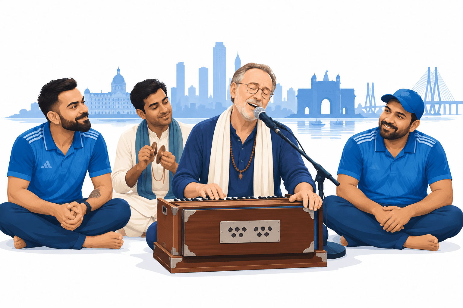 Krishna Das-kirtan i Mumbai besøkt av Kohli og Sharma
