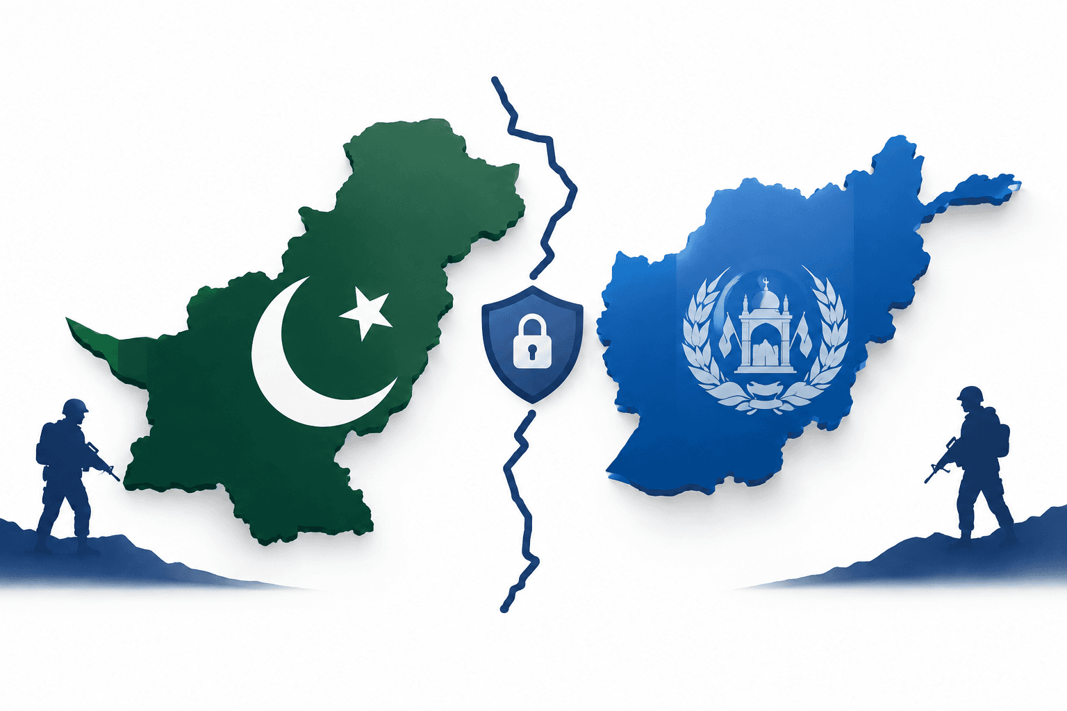 Concept illustration of Pakistan Afghanistan tensions along a border