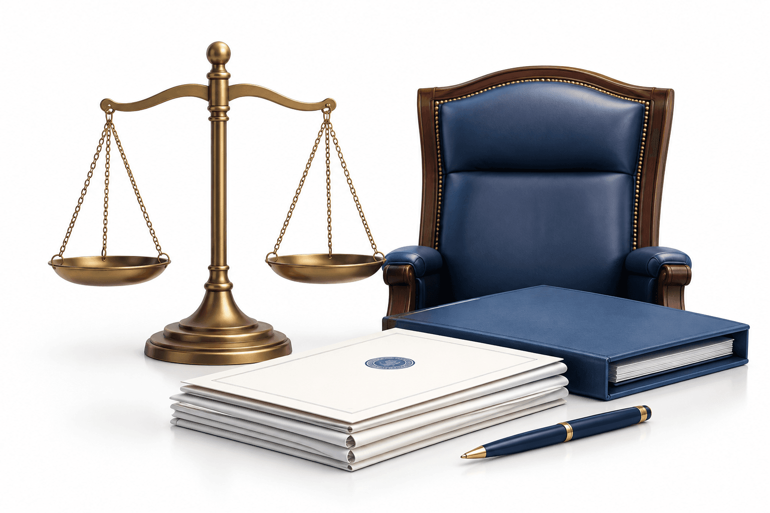 Illustration of scales, a judicial chair and documents representing judicial appointments