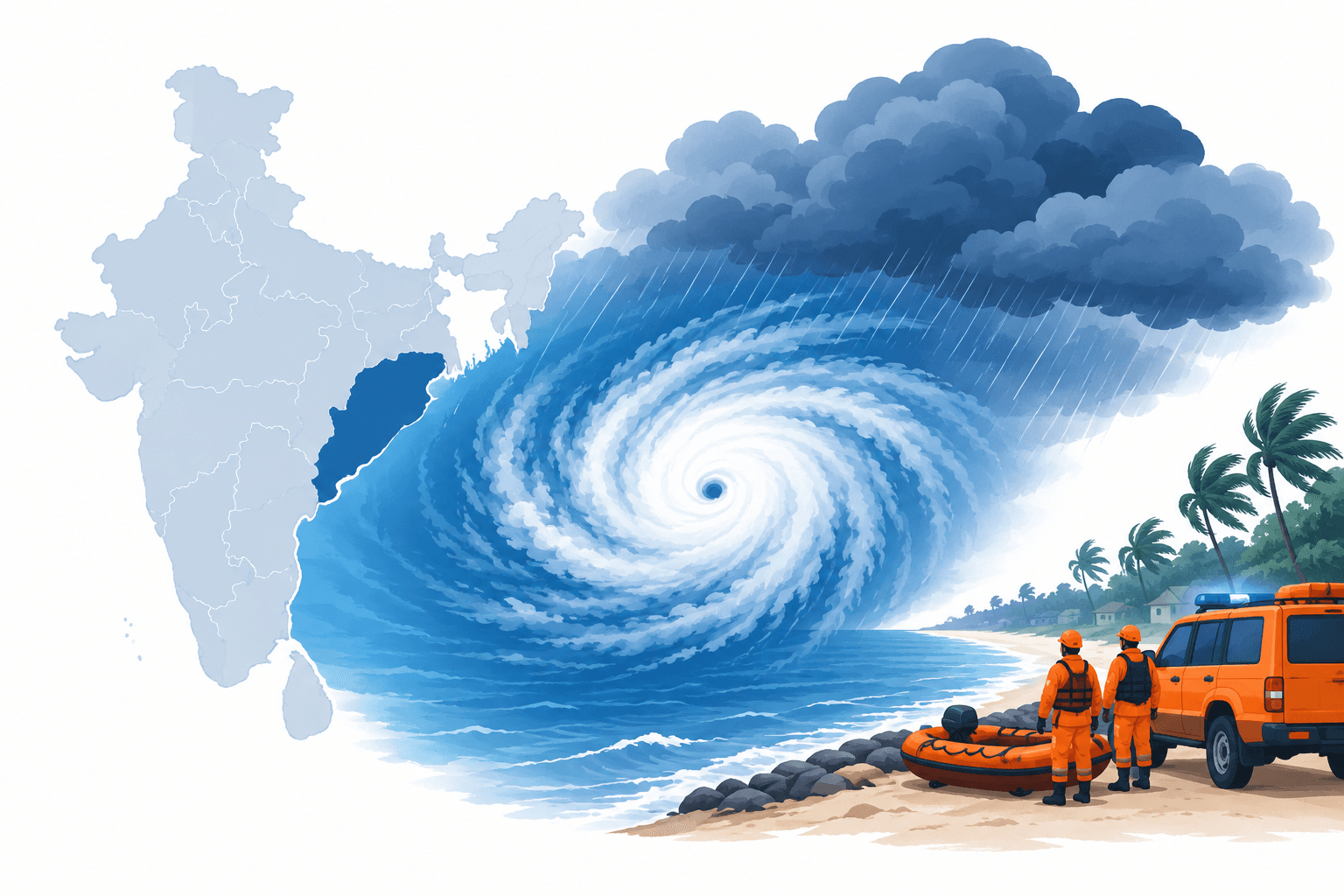 Illustration of Cyclone Arnab approaching India's eastern coast