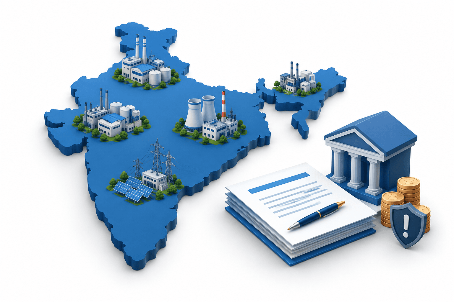 Illustration of India private capex concentrated in factories and power infrastructure