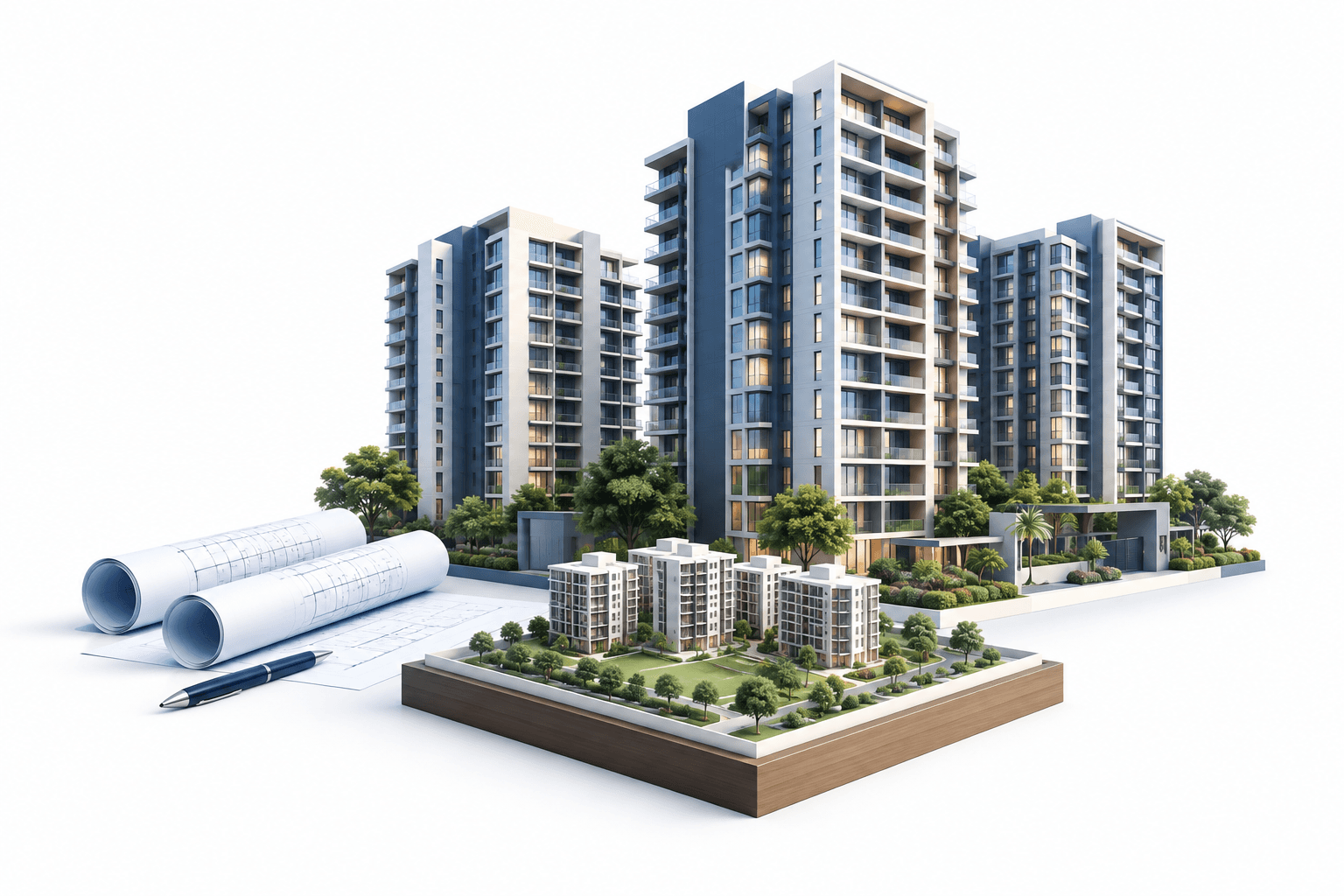 Illustration of residential buildings representing Godrej Properties pre-sales