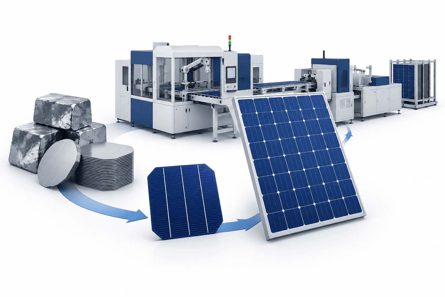Illustration of solar panels and equipment representing India solar manufacturing