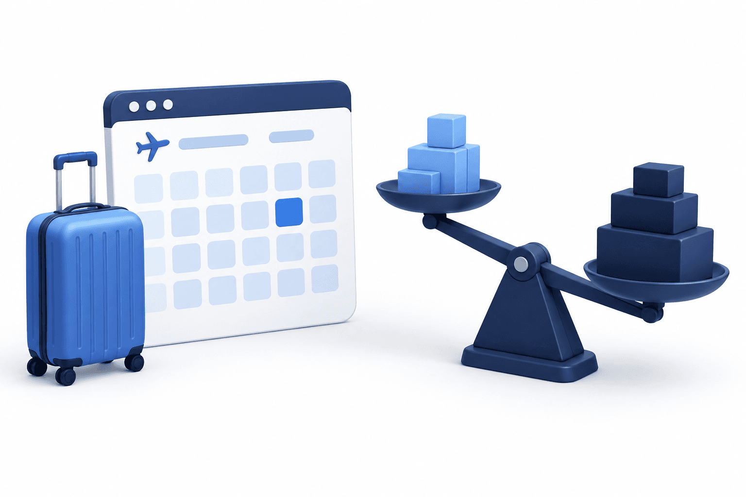 Conceptual illustration of Booking shares showing travel symbols beside a valuation scale.